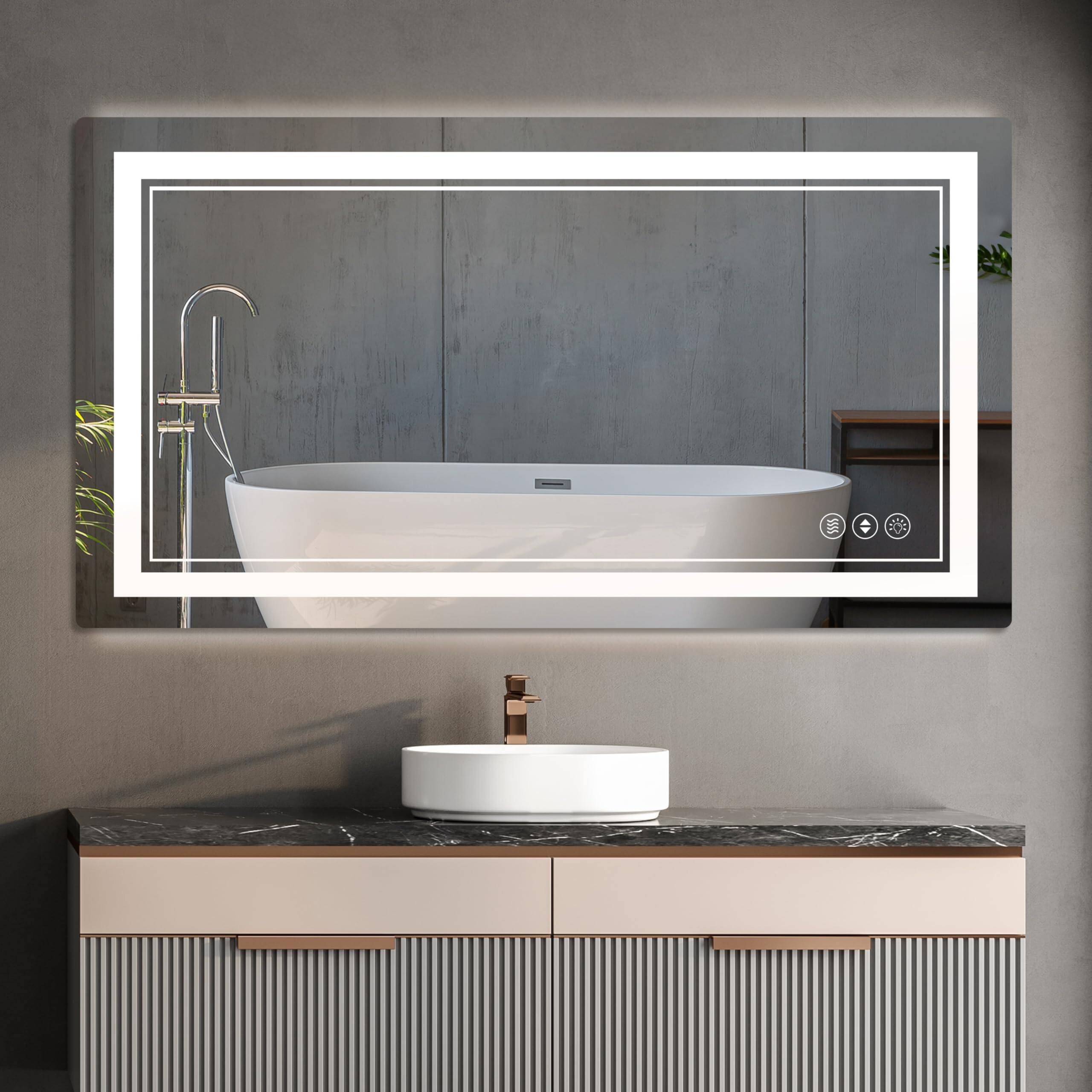Comfort Essence - 20x 28 Led Bathroom Mirror With Lights Anti-fog Dimmable Backlit Front Lit Memory Function Lighted Vanity - 55"L x 30"W