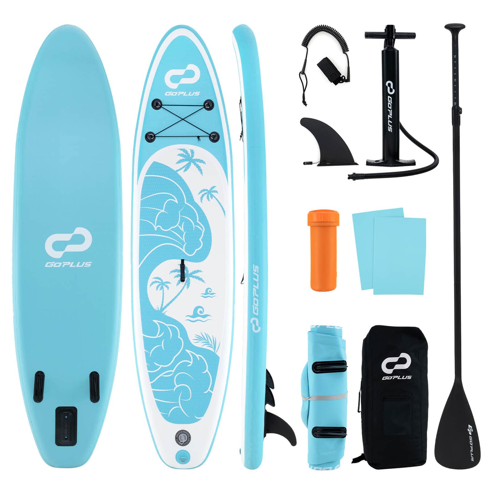 Costway - 11' Inflatable SUP Board, Portable Paddle Board with 5D rings Stand Up Paddle Board for Youth & Adult - Turquoise