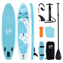 Costway - 10' Inflatable SUP Board, Portable Paddle Board with 5D rings Stand Up Paddle Board for Youth & Adult - Turquoise + White