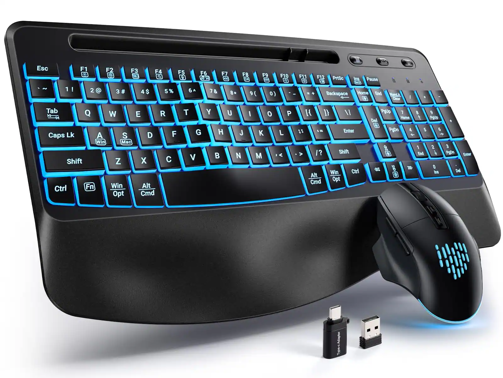 HM 1810 - Wireless And Mouse Combo Wave Keys For Typing Full Size Keyboards With Wrist Rest Quiet Backlit Mice Phone - Default