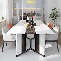 Front. Lent Glitter Wood - 71 Inch Modern Farmhouse Dining Table for 6 Waterproof Wood Top Adjustable Legs Metal Frame Kitchen Living Room - white.