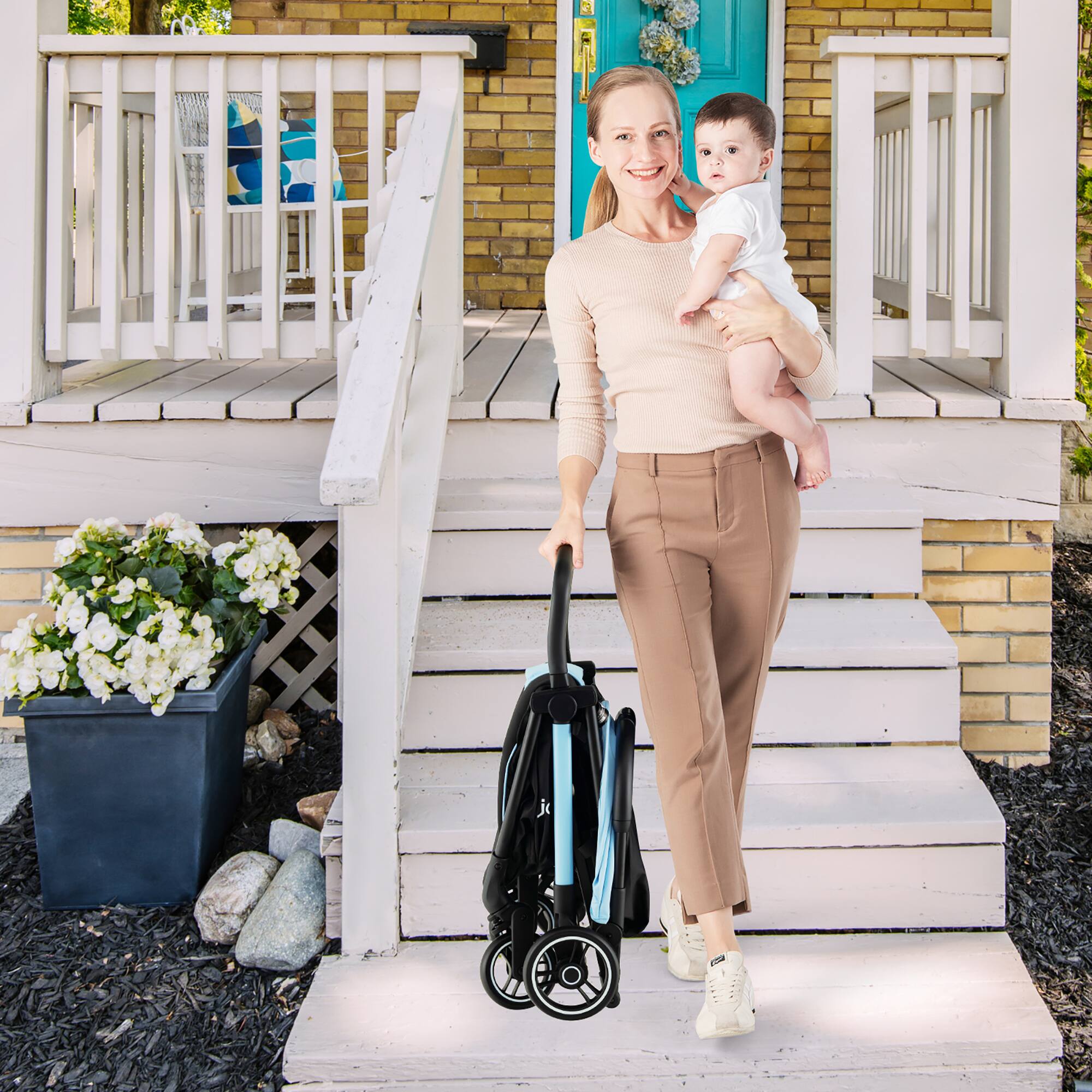 Alt View 1. Costway - Costway Portable Baby Stroller One-Hand Fold Pushchair W/ Aluminum Frame - Blue.