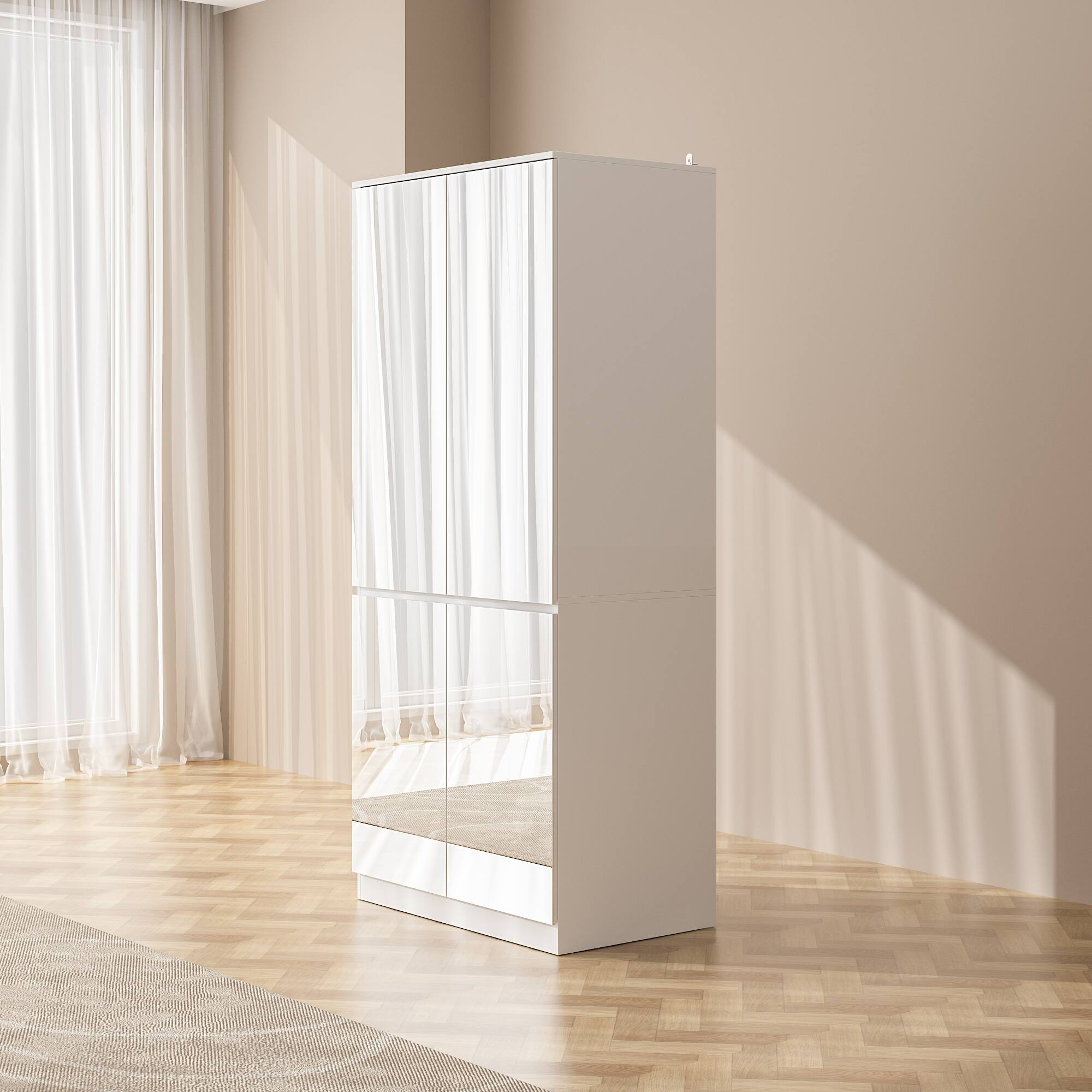 Angle. FUFU&GAGA - FUFU&GAGA Mirror - Front Wardrobe Anti - Tip Armoires& Hanging Rod - White.