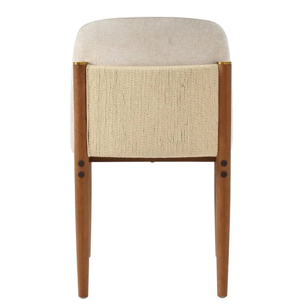 Alt View 7. Loheer - Loheer Modern Dining Chairs Set of 2 Walnut Solid Wood Legs Woven Rope Backrest Kitchen Chairs Beige Upholstered - Walnut.