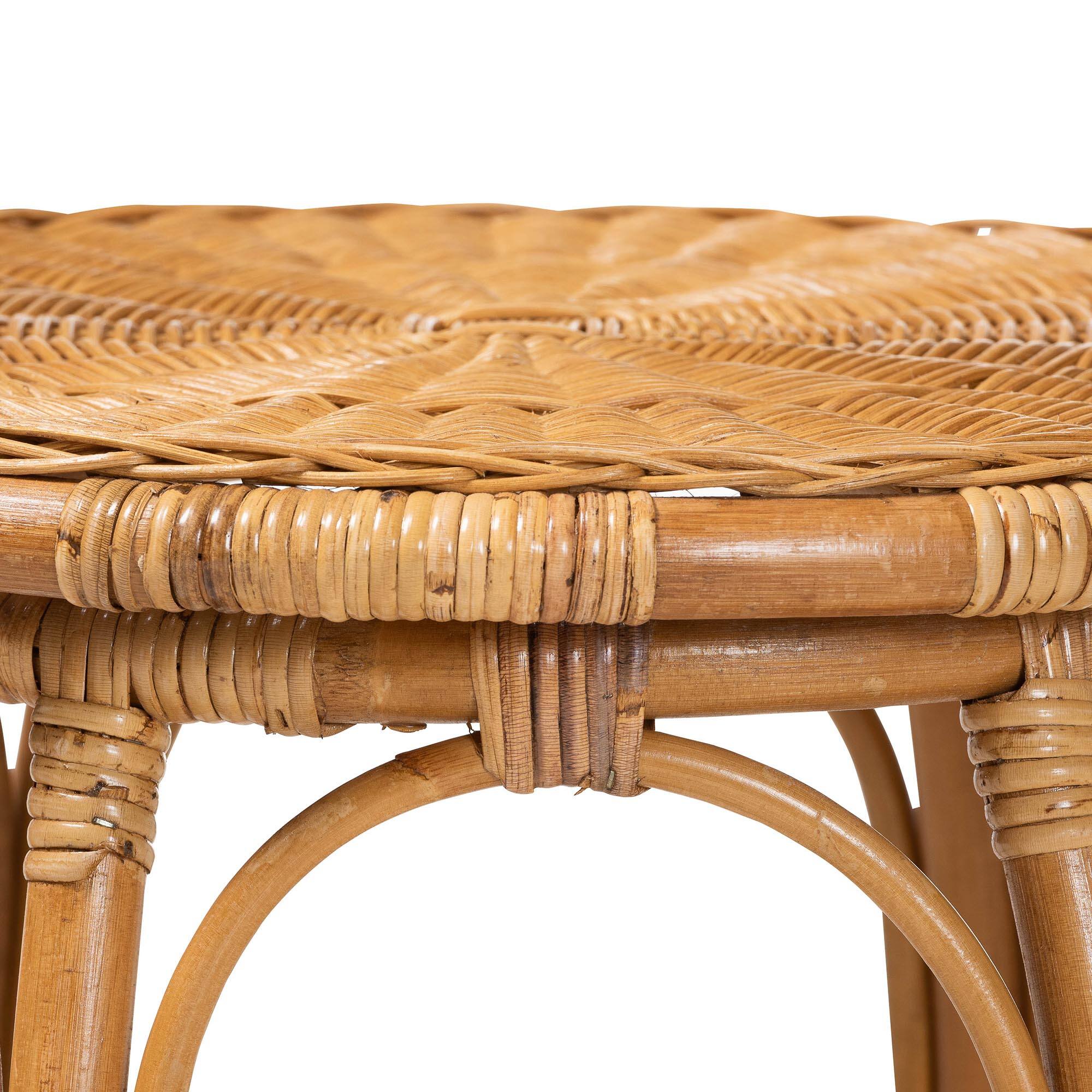 Left. bali & pari - Jayana Natural Rattan Round End Table - Handwoven Wicker Accent Table with Open Frame Base, Lightweight Coastal - Light Honey.