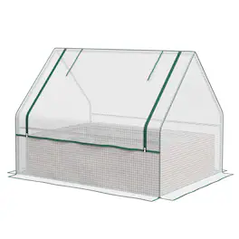 Outsunny - Raised Garden Bed, Outdoor Metal Planter Box with Mini Greenhouse - White and Brown