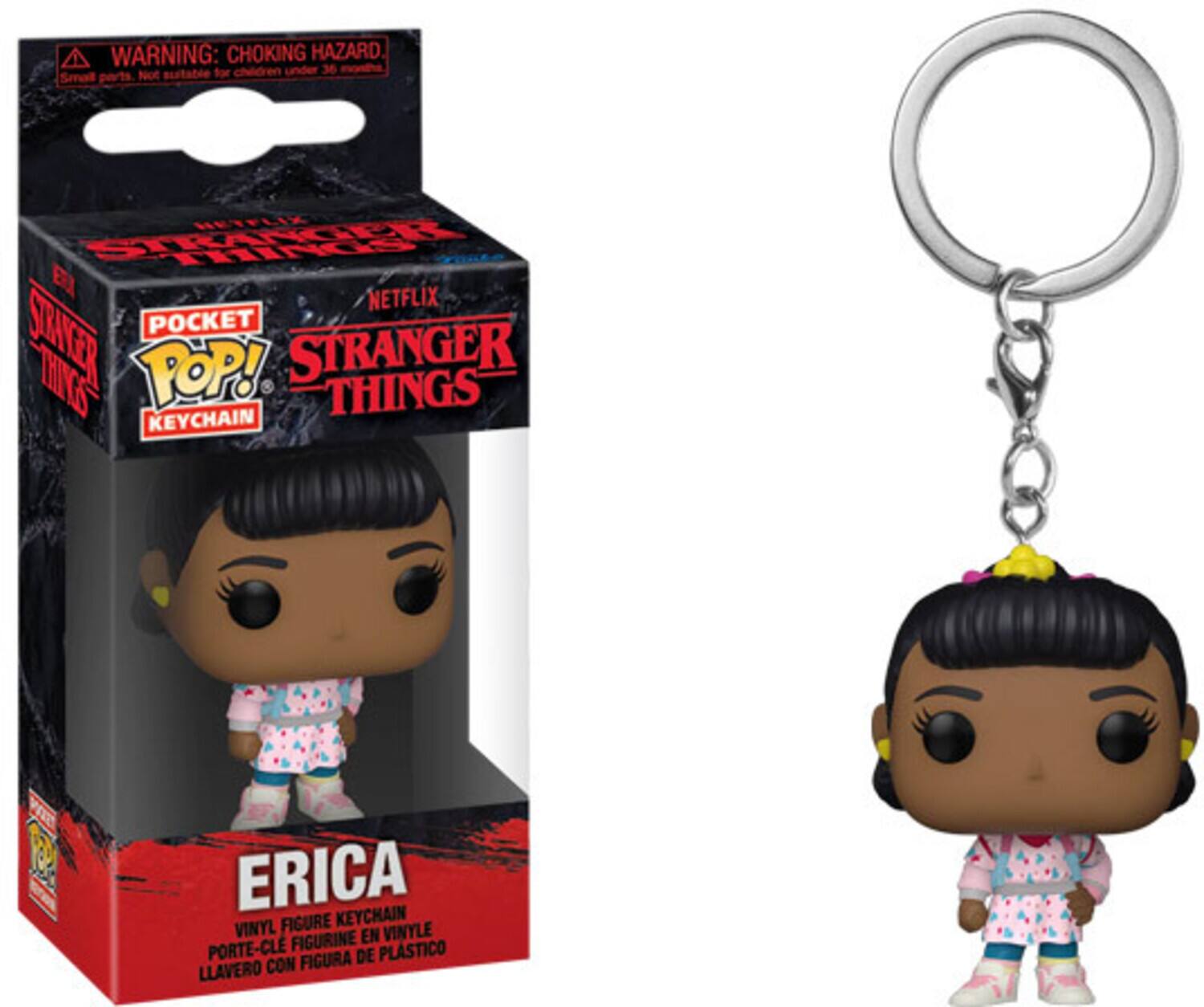 WARNING: CHOKING HAZARD for children under 36 months, Not suitable for children under 36 months, NETFLIX, POCKET POP! STRANGER THINGS KEYCHAIN, ERICA FIGURE KEYCHAIN, VINYL, PORTE-CLE FIGURINE, LLAVERO CON FIGURA DE PLASTICO