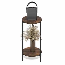 Furinno - BESI Side Table, Tall Round Narrow End Table, Metal Frame Night Stand, Bedside Table with Open Shelf, Easy Assembly - Amber Pine