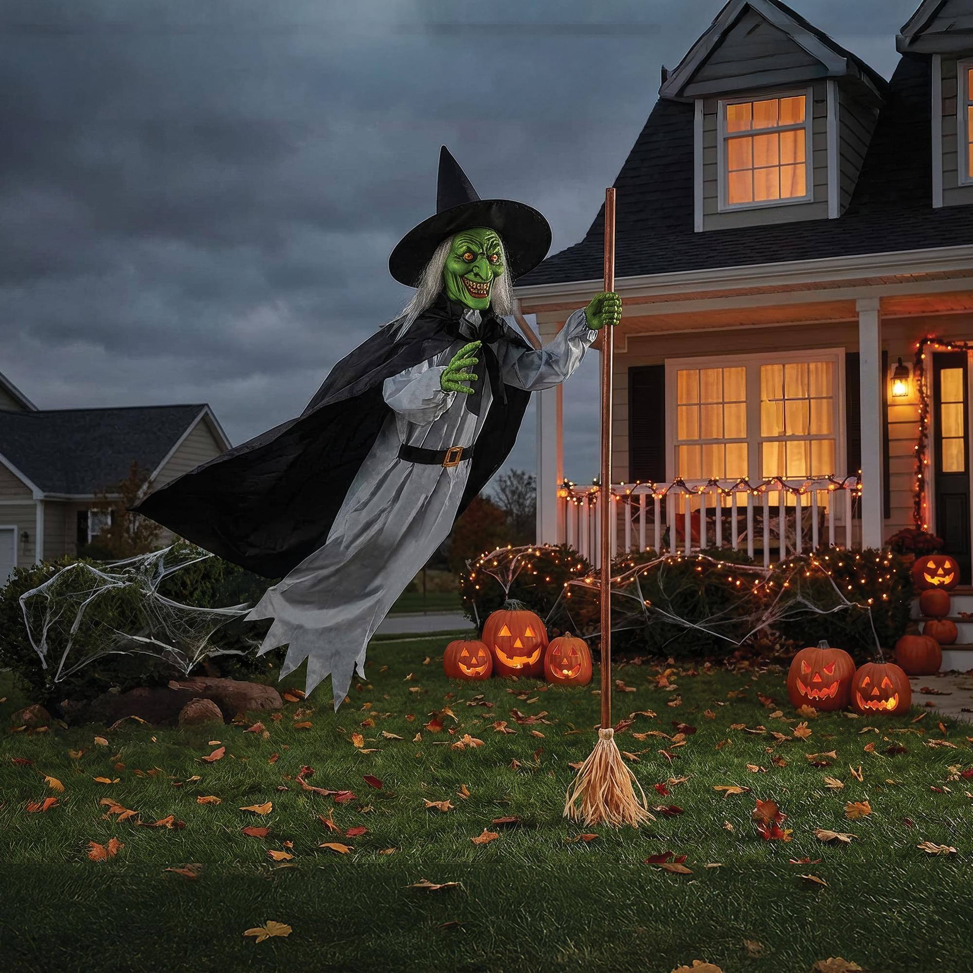 Alt View 10. Funworld - 5 Foot Flying Witch Halloween Yard Decor - Green.