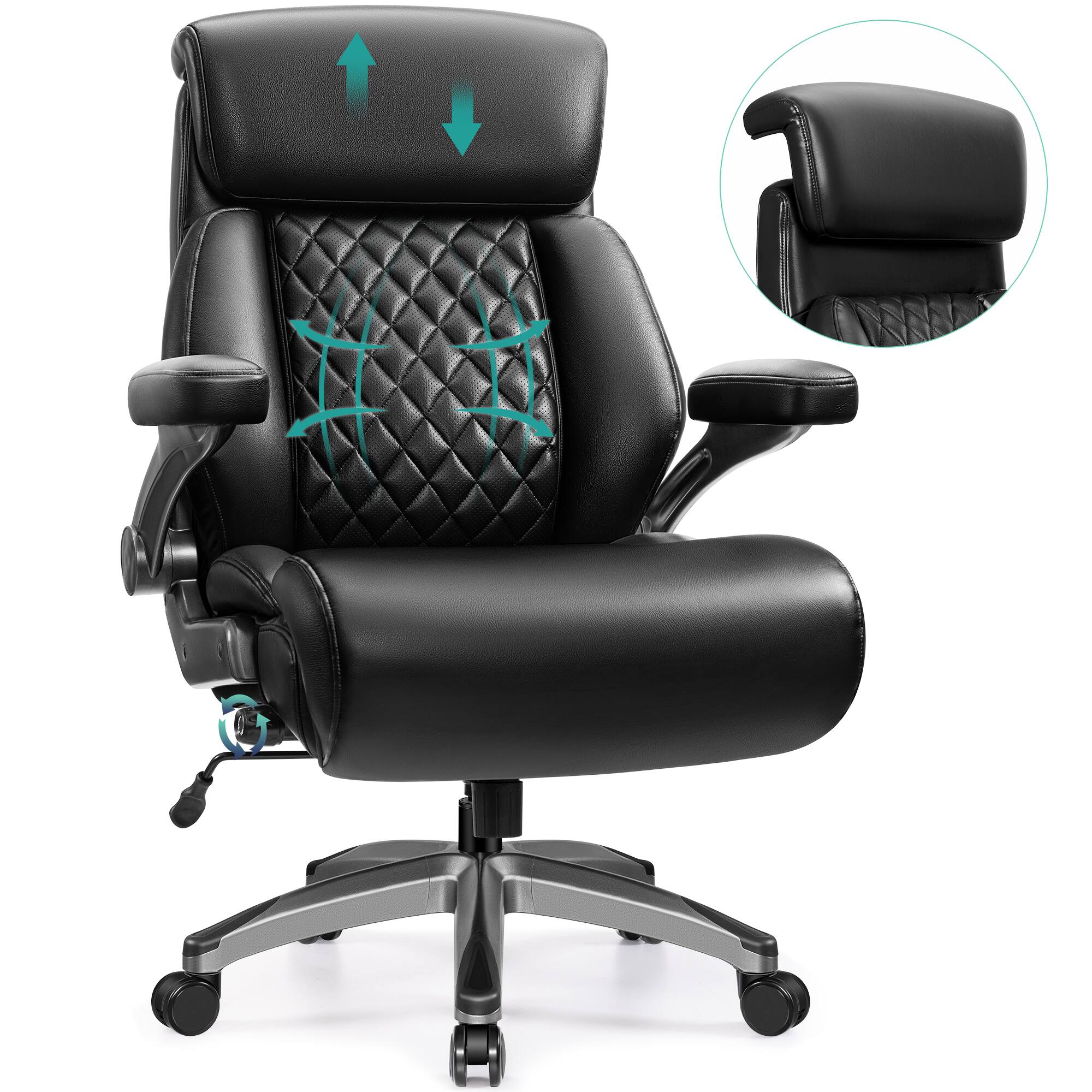 Alt View 5. KERDOM - Heavy Duty Executive Office Chair, Tilt Big Computer Gaming Chair for Large People, Adjustable Headrest & Lumbar Support - Black.