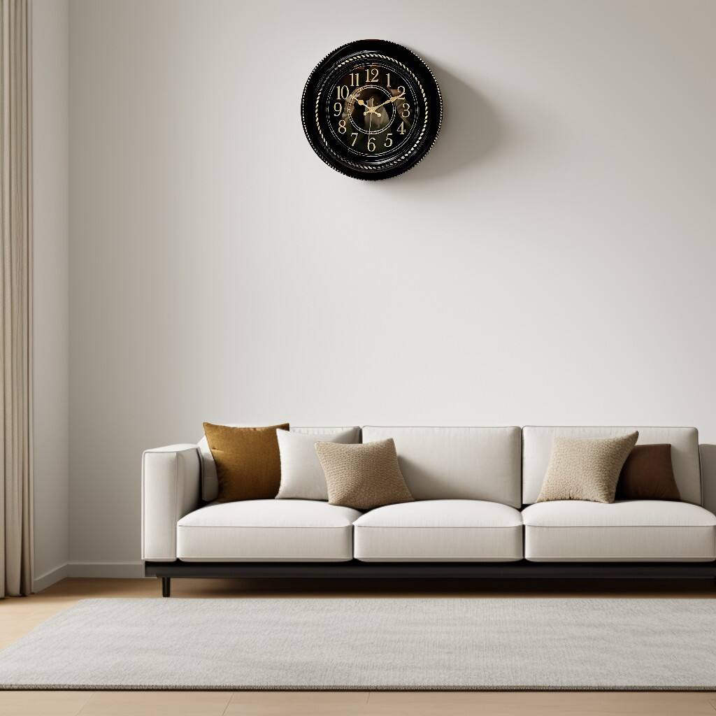 Angle. FC Design - 18"H Metallic Gold on Black Traditional Analog Round Wall Clock - Multicolor.
