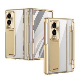Dteck - for Samsung Galaxy Z Fold8 Rugged Case with Tempered Glass Protector,Full Hinge Protection,HD Transparent Back Cover - Gold