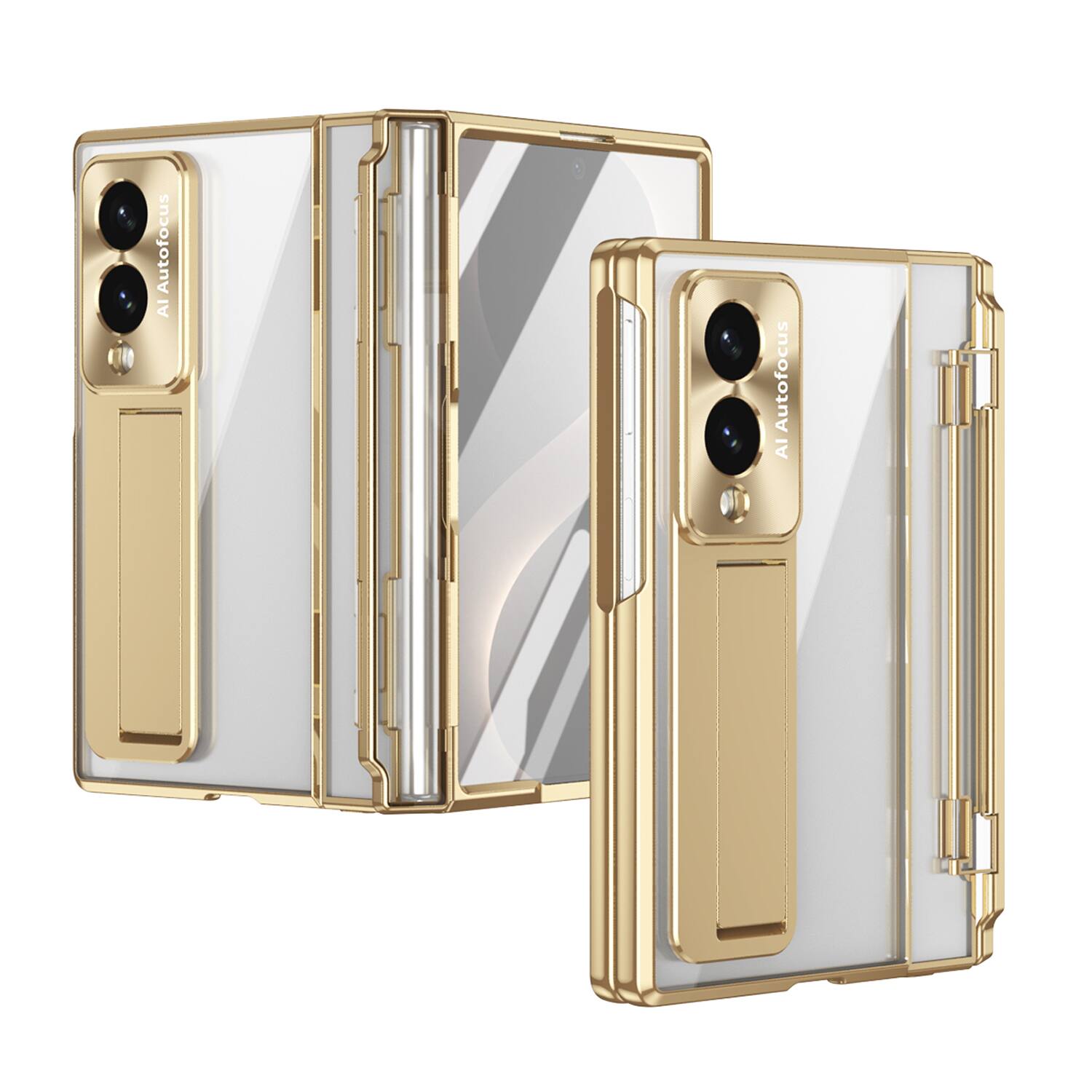 Dteck - for Samsung Galaxy Z Fold8 Rugged Case with Tempered Glass Protector,Full Hinge Protection,HD Transparent Back Cover - Gold