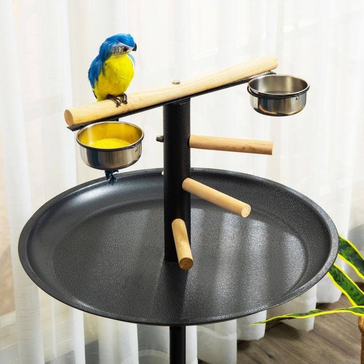 Alt View 7. PULUZ - Portable Bird Play Stand, Parrot Perch Bird Feeder Station with Wheels, Stainless Steel Feeding Bowls, Tray - Gray.