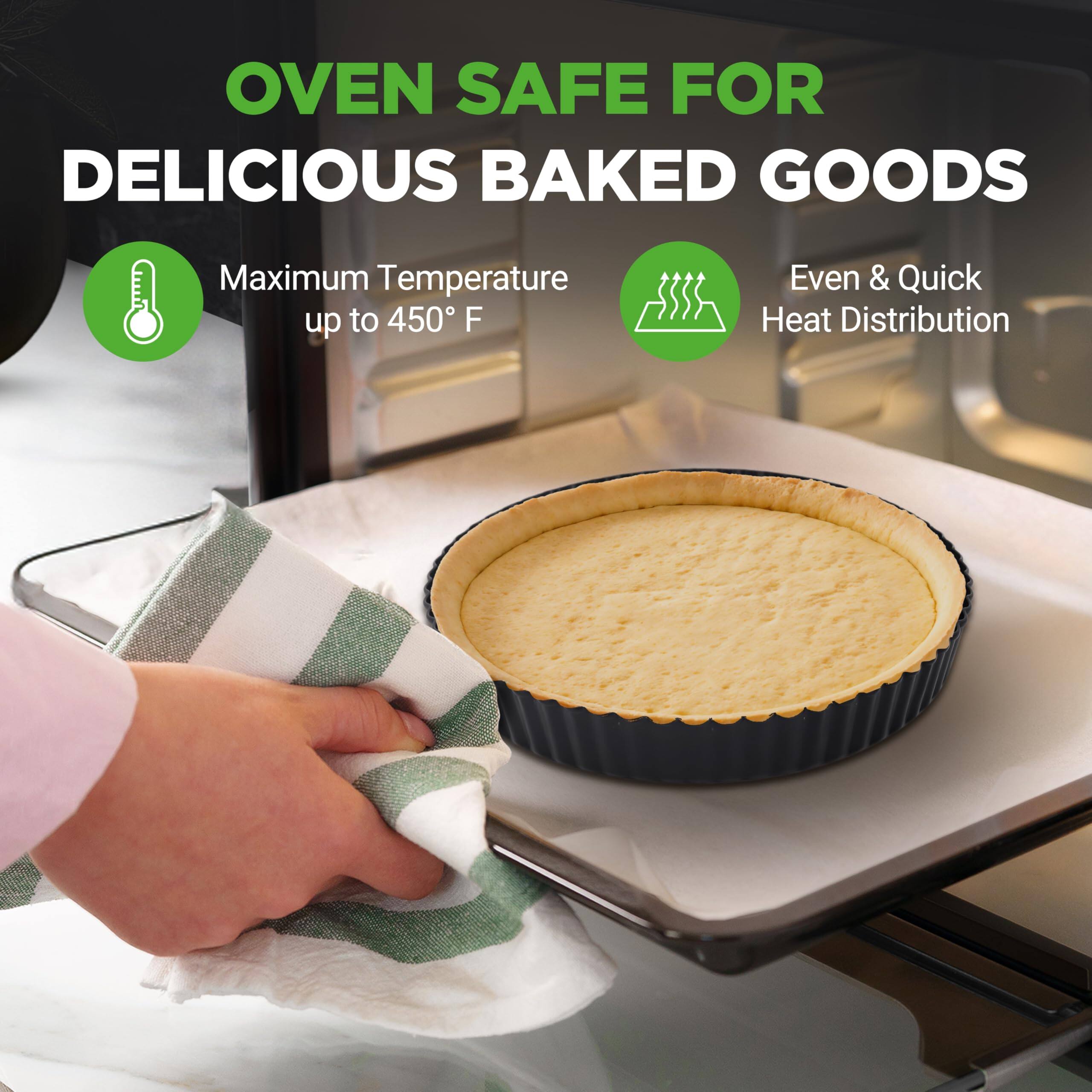 OVEN SAFE FOR DELICIOUS BAKED GOODS

Maximum Temperature up to 450° F

Even & Quick Heat Distribution