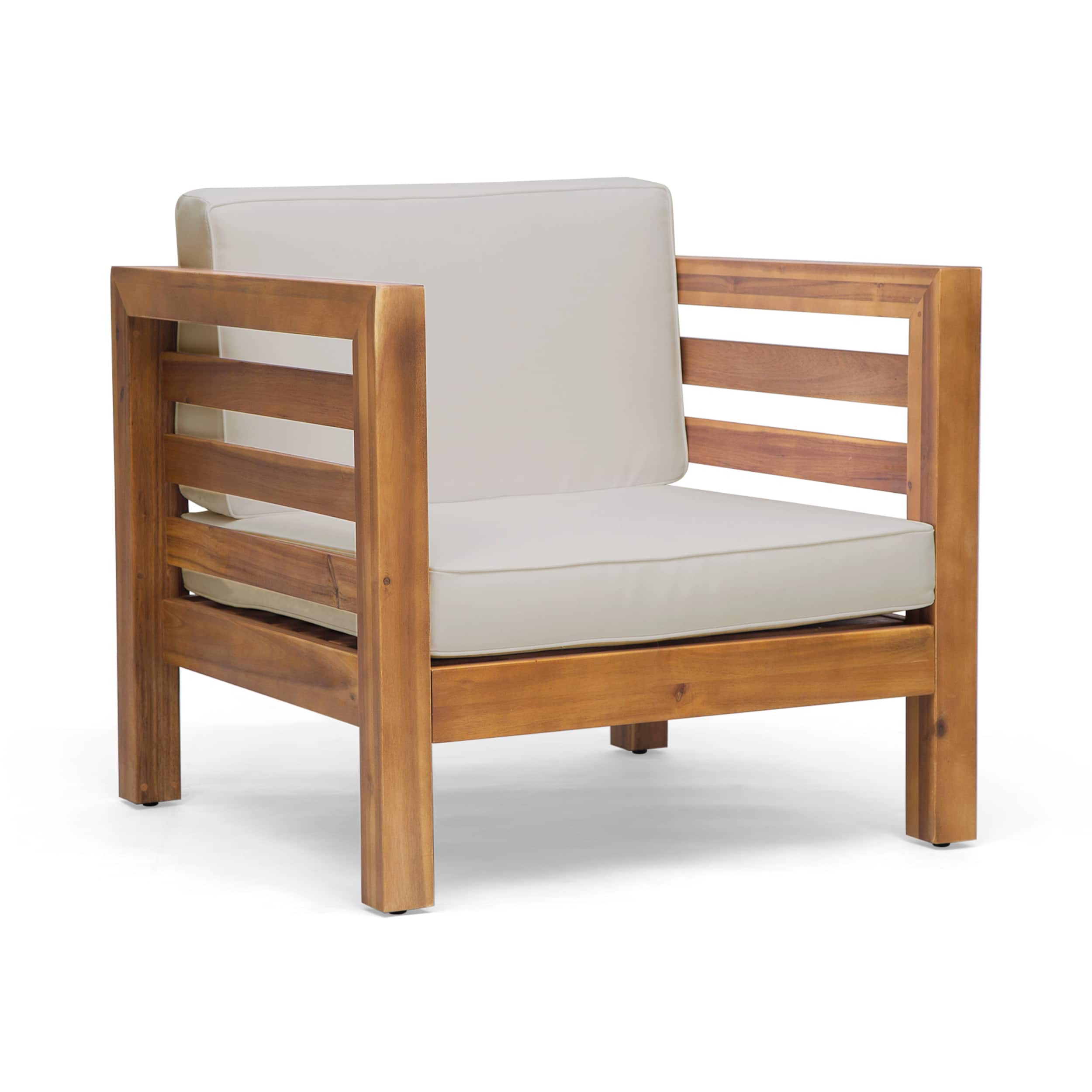 Mondawe - Acacia Wood Club Chair with Waterproof Cushions - Beige