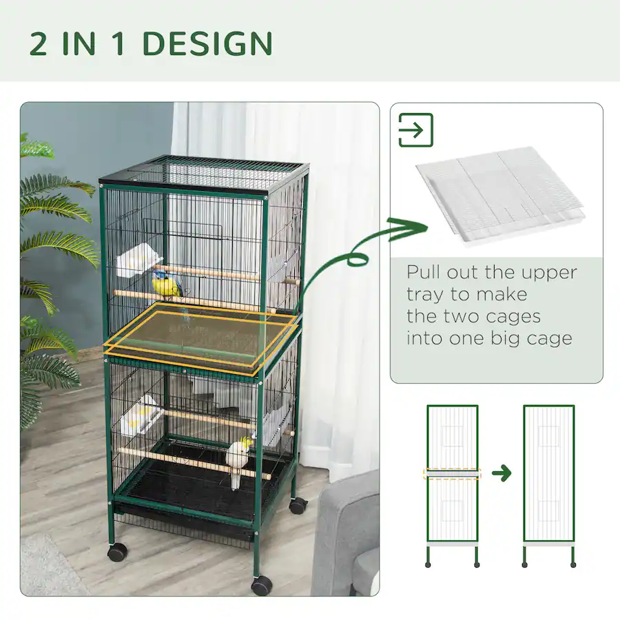 Pawhut Bird Cage with 1.7 ft. Width for Wingspan, Bird Aviary Indoor ...