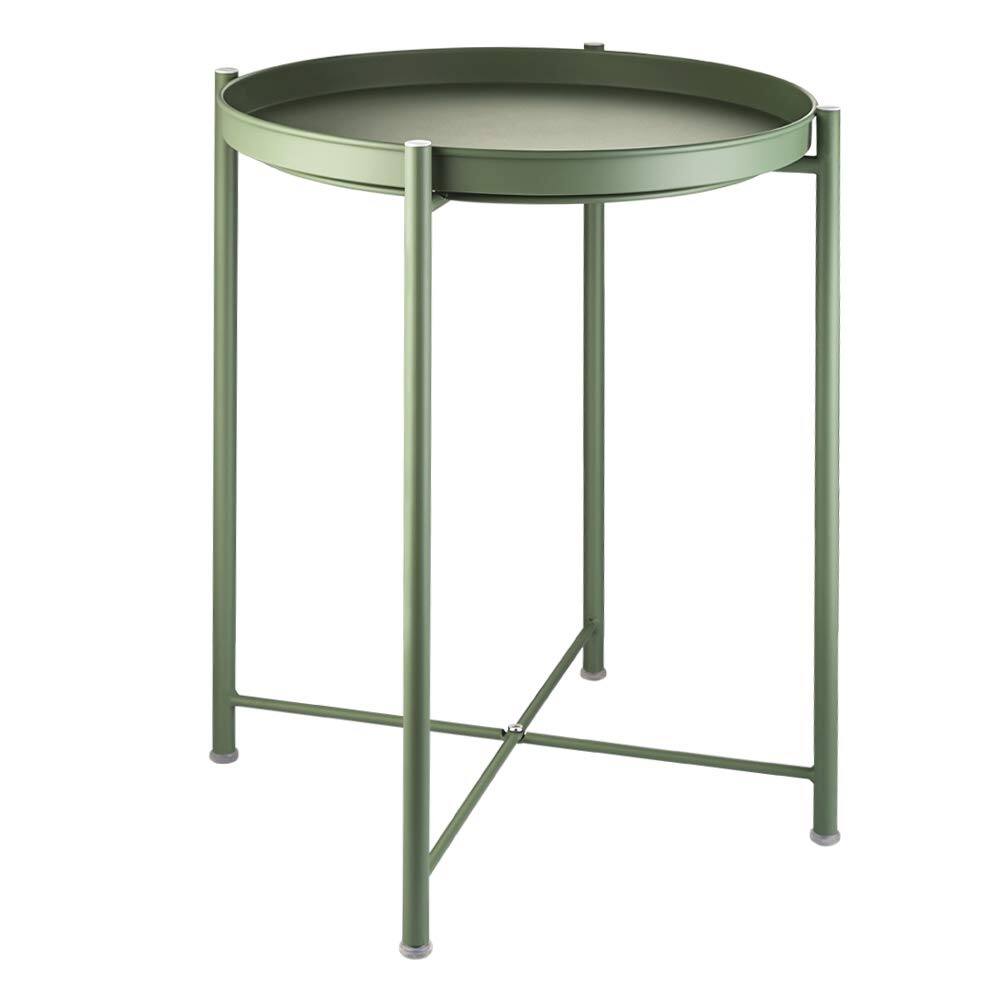 PO3TICJUNKI3 - 2 Tier End Table - Metal Side Waterproof Sofa Coffee Tables Bedroom Indoor Outdoor With Removable Tray For - Atrovirens