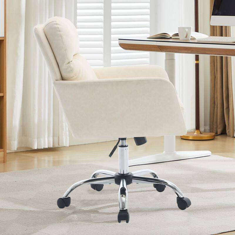 Alt View 1. HTUTWOO - Adjustable Height Office Chair, PU Leather Ergonomic Desk Chair, Metal Frame,for Home Office,Bedroom - White.
