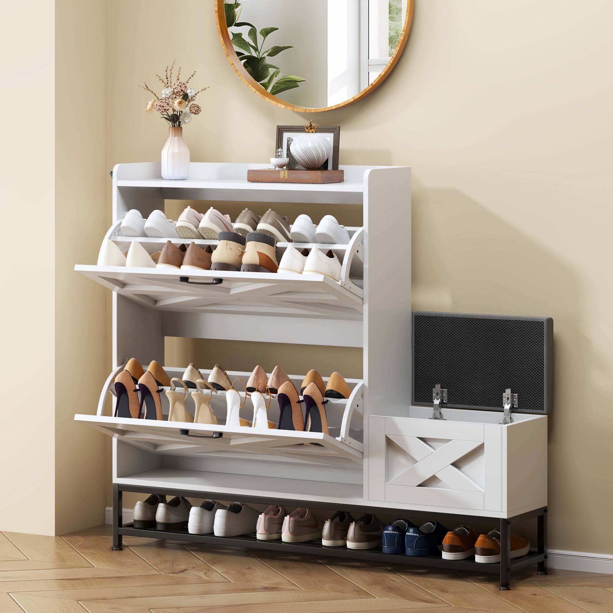 Angle. APRILSOUL - Shoe Cabinet Entry Home Shoe Cabinet Entrance Balcony Storage Cabinet Large Capacity Shoe Rack White - White.