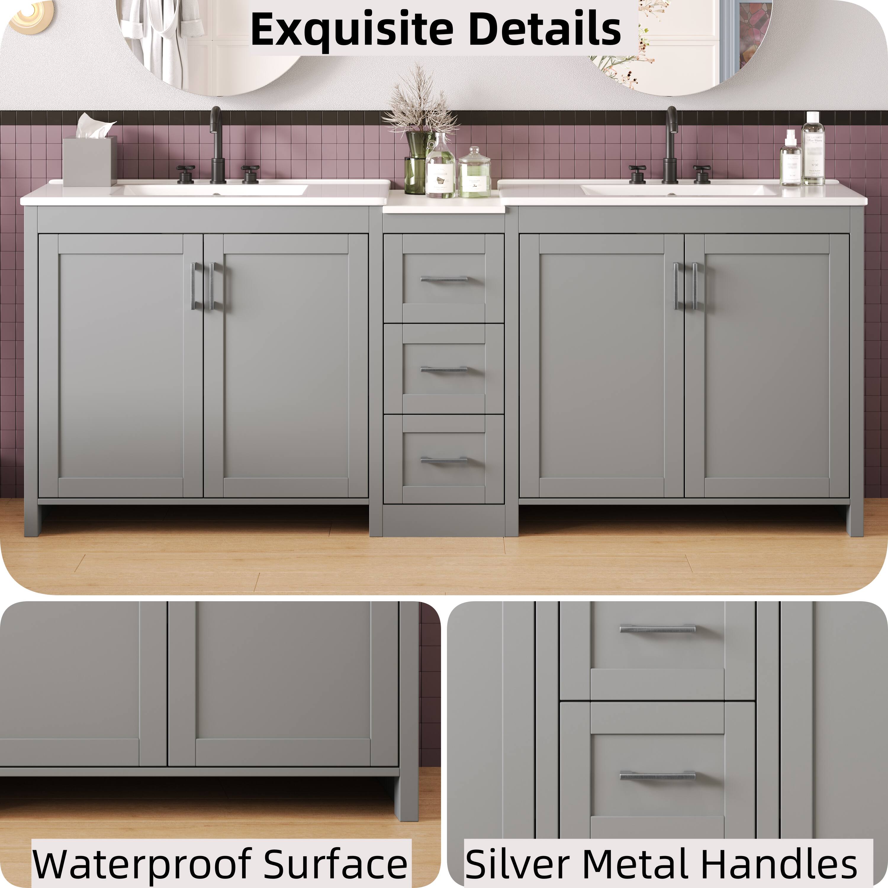 Exquisite Details

Waterproof Surface

Silver Metal Handles