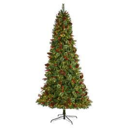 BreeBe - 9’ Norway Pine Christmas Tree w/650 LED, Cones and Berries - Multi