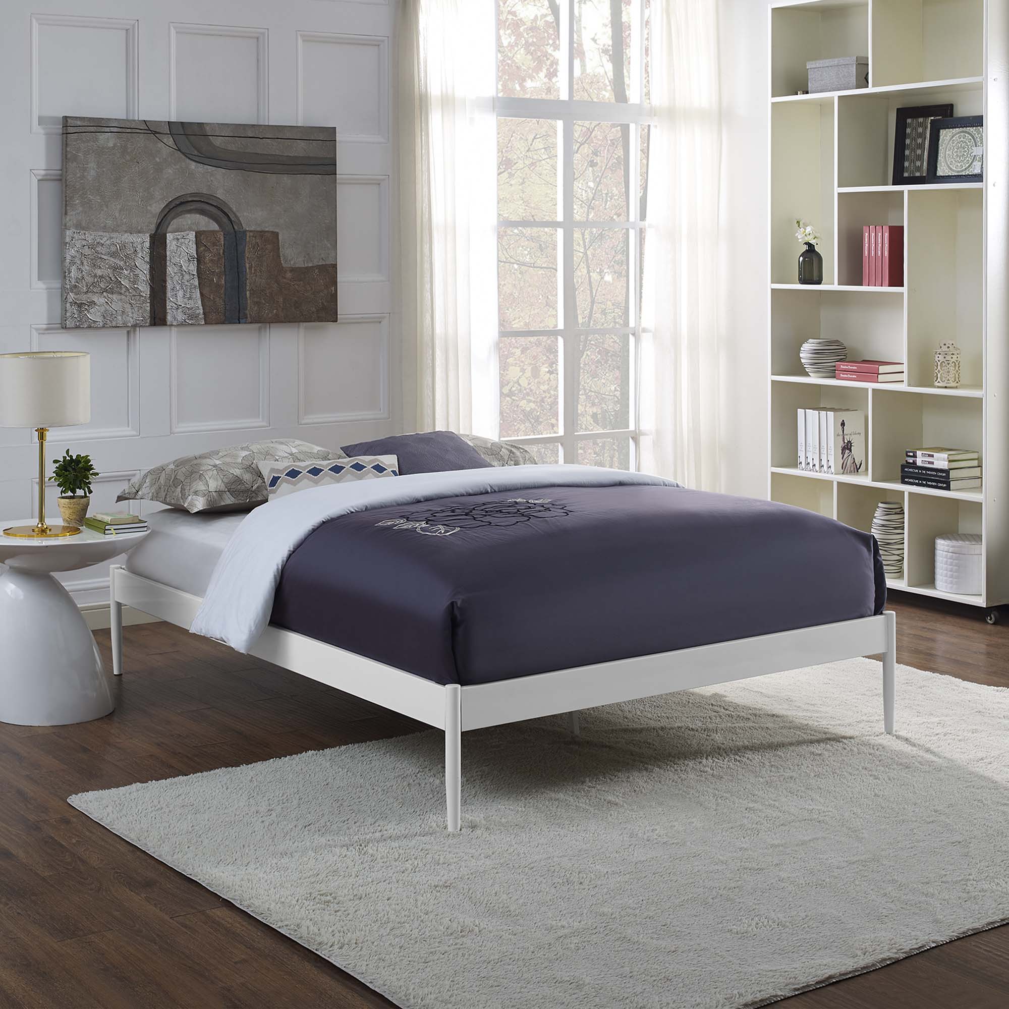 Alt View 2. Modway - Helen Fabric Twin Bed Frame with Round Splayed Legs - Blue.