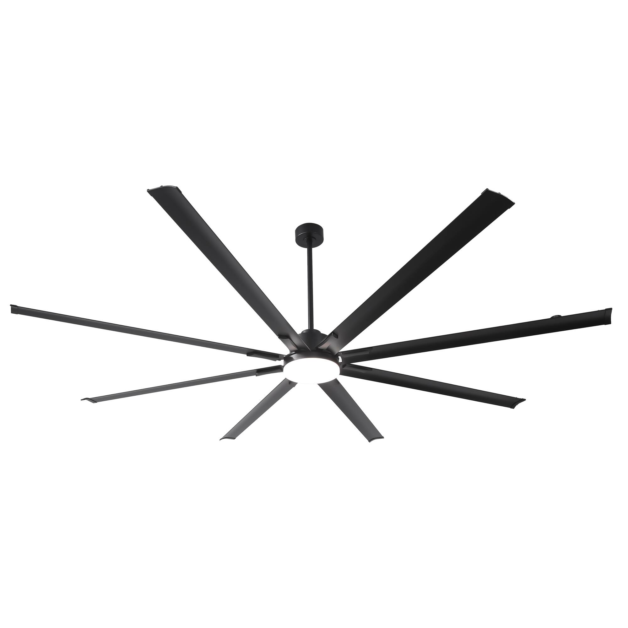 Alt View 2. Vaczon - 100" Industrial Aluminum 8-Blade Large Indoor Commercial Ceiling Fan with Dimmable 3CCT LED Light and Remote - Matte Black.