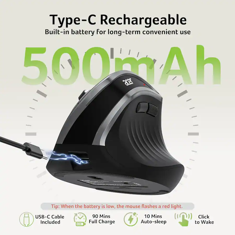 Acer Ergonomic Mouse Wireless, Vertical Computer Mouse for Office, Ergo ...