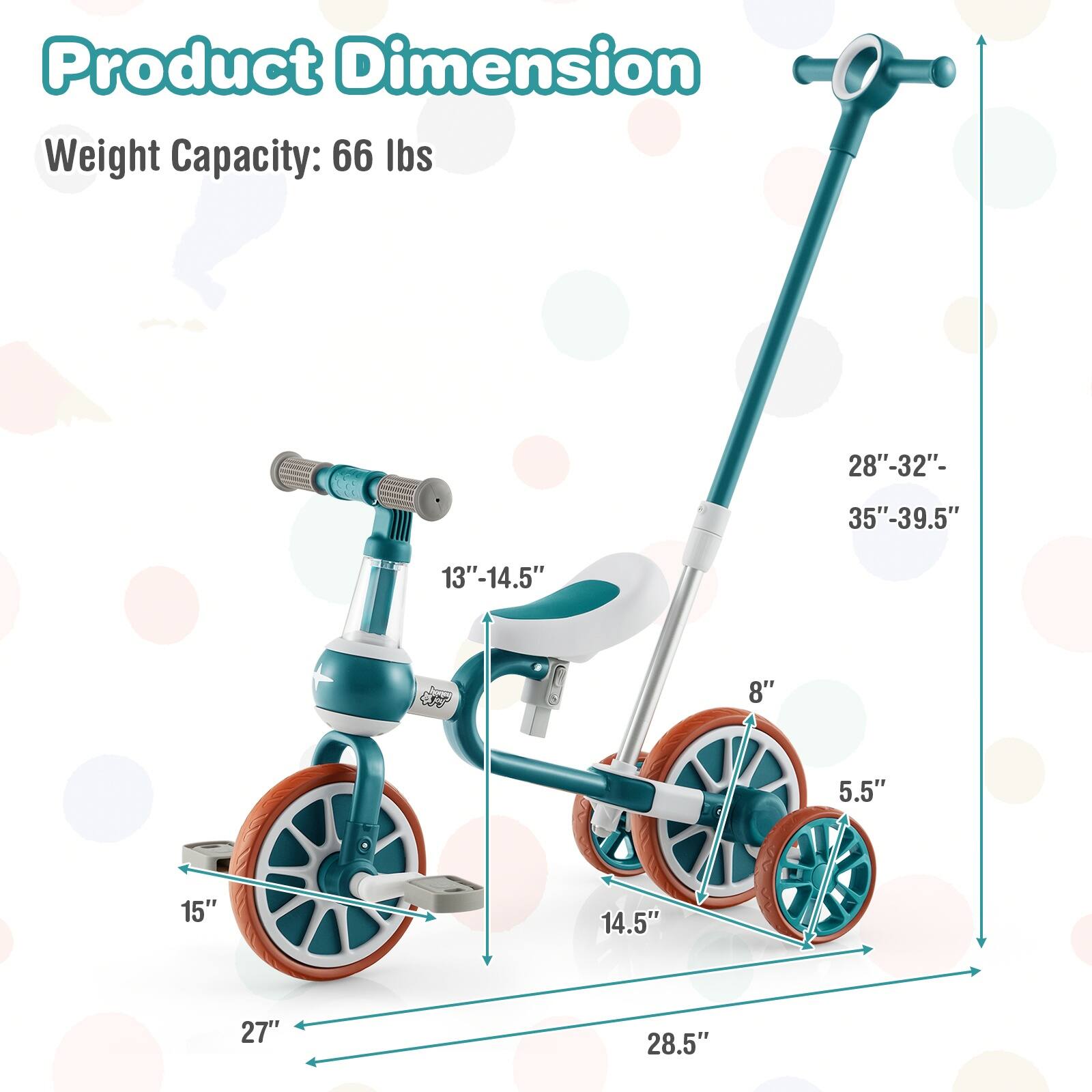 Product Dimension  
Weight Capacity: 66 lbs  
28"-32"-35"-39.5"  
13"-14.5"  
8"  
5.5"  
15"  
14.5"  
27"  
28.5"