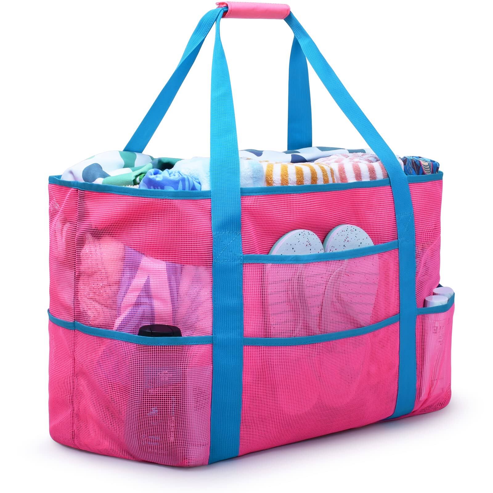 Front. Paradigms Interiors - Mesh Beach Bag Extra Large Waterproof Sandproof Tote Pool Swim Travel Vacation - Rose.