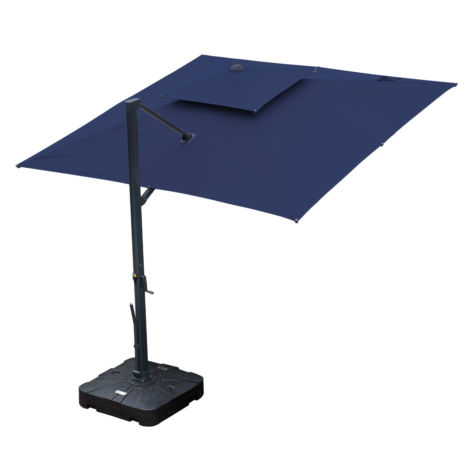 Left. Mondawe - 10x10ft Cantilever Patio Umbrella with DIY Drape Hook and Base - Navy.