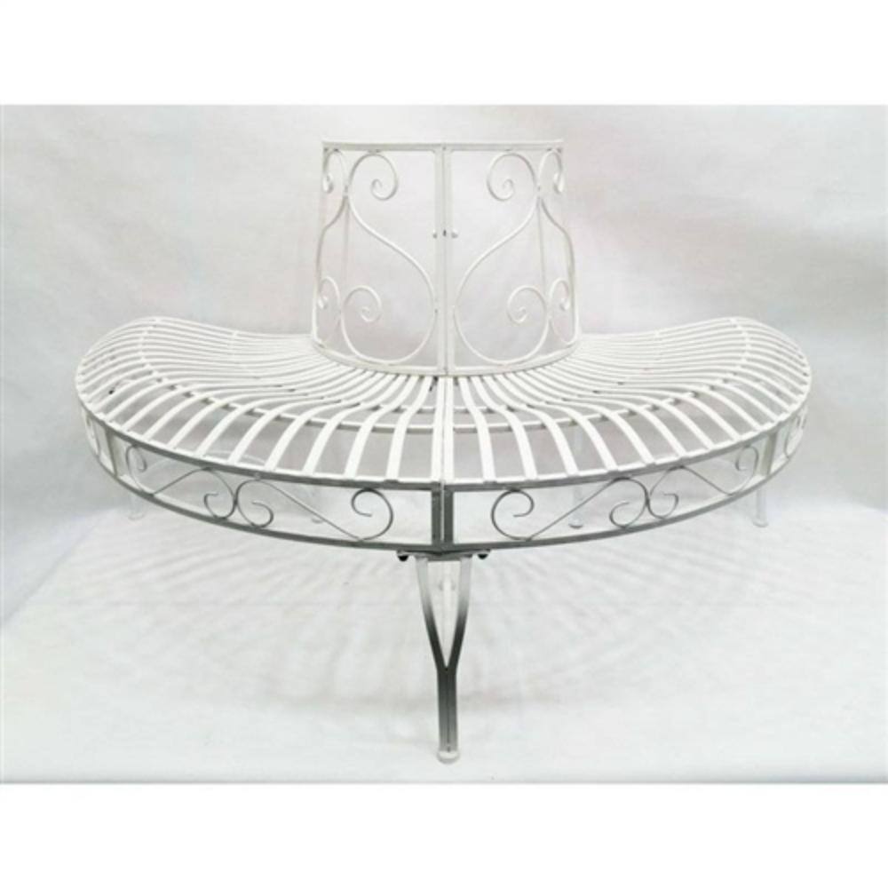 Left. Hivvago - Half-Circle Outdoor Powder Coated Aluminum Tree Bench - White.