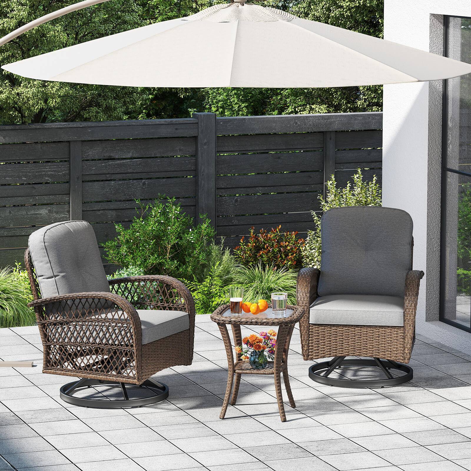 Alt View 4. Costway - Costway 3 PCS Patio Swivel Rocker Set Gliding Bistro Furniture Set with Tempered Glass Table - Gray.