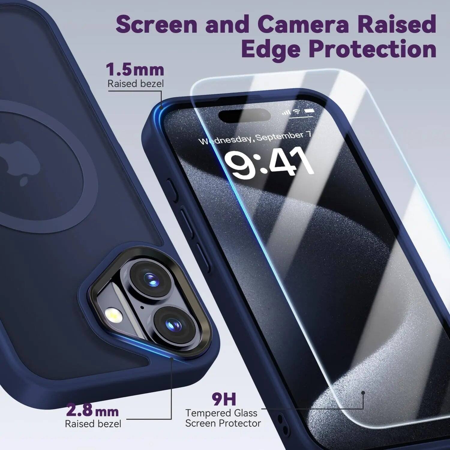 Screen and Camera Raised Edge Protection

1.5mm Raised bezel

September 7 Wednesday, 9:41

2.8 mm Raised bezel

9H Tempered Glass Screen Protector