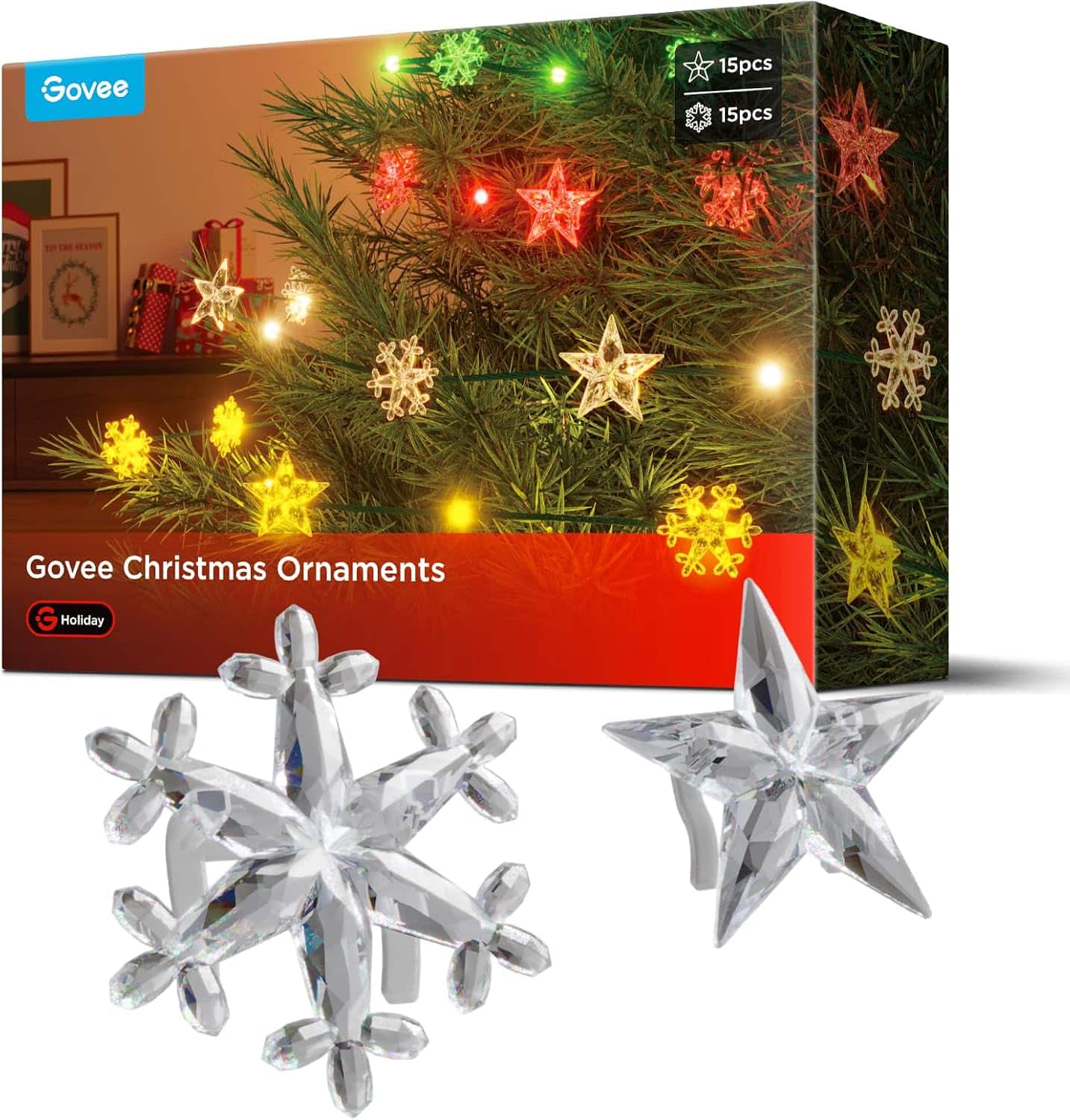 Christmas Ornaments for Govee Christmas Lights, 30Pcs Clear Wire Clips, Supports Models H70CX