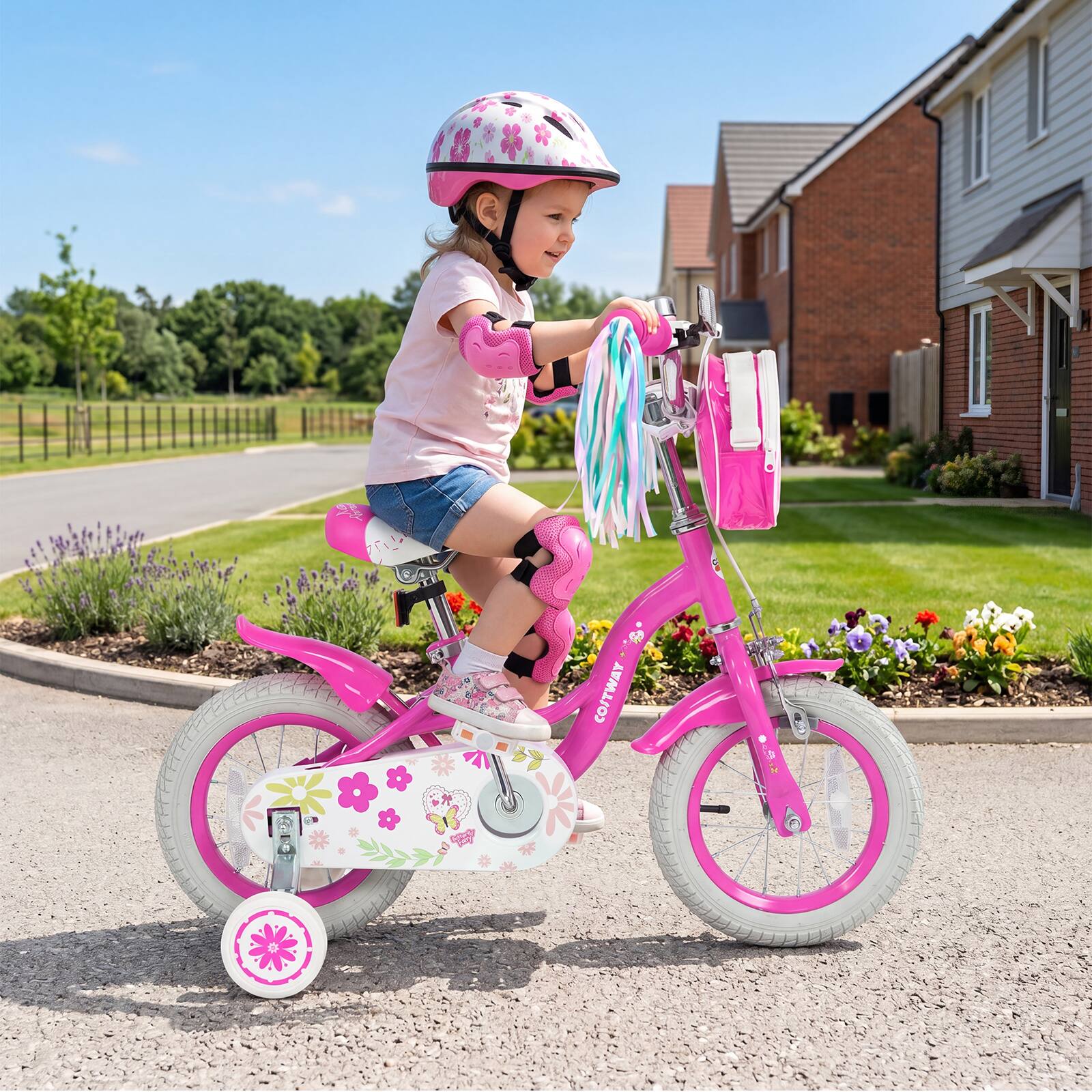Alt View 1. Costway - Costway 12 Inches Girls Bike with Front Bag, Children Training Bicycle for 3-4 Years Old - Pink.