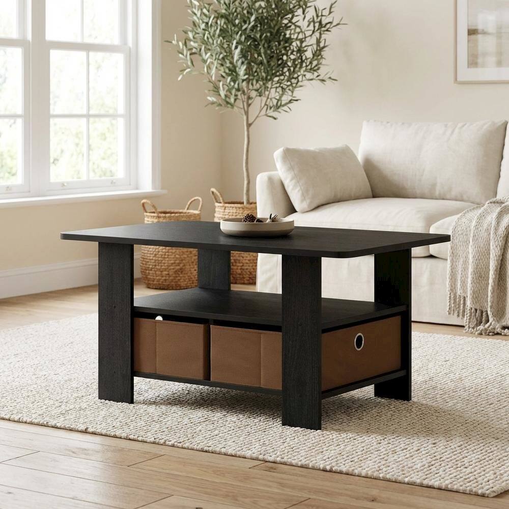 Left. FurniFact - Coffee Table Americano Medium Brown with Bin Drawer and Sturdy Design - Americano/Medium Brown.