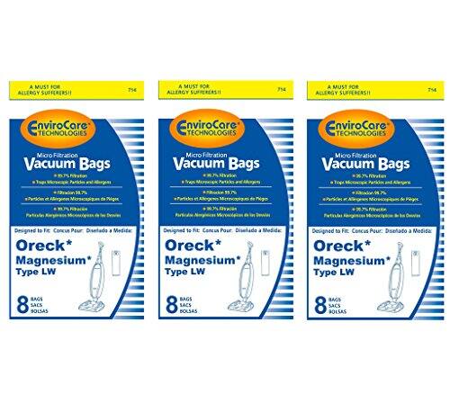 A MUST FOR ALLERGY SUFFERERS!  
754 A MUST FOR ALLERGY SUFFERERS!!  
714 A MUST FOR ALLERGY SUFFERERS!!  

TM EnviroCare TECHNOLOGIES  
EnviroCore TECHNOLOGIES  

Micro Filtration Vacuum Bags  
Tupi 97 arider e de Puigee  
Micro Filtration Vacuum Bags  
9.7% sfatie et de Phiges  
Micro Filtration Vacuum Bags  
Tups 4 Peges  

Designed to Fit Concus Pour Diseada a Medida: Oreck* Magnesium Type LW  
Designed to Fit Concus Pour Diseado a Medida: Oreck* Magnesium Type LW  

BAGS 8 SACS BOLSAS  
BAGS 8 SACS BOLSAS  
BAGS 8 SACS BOLSAS