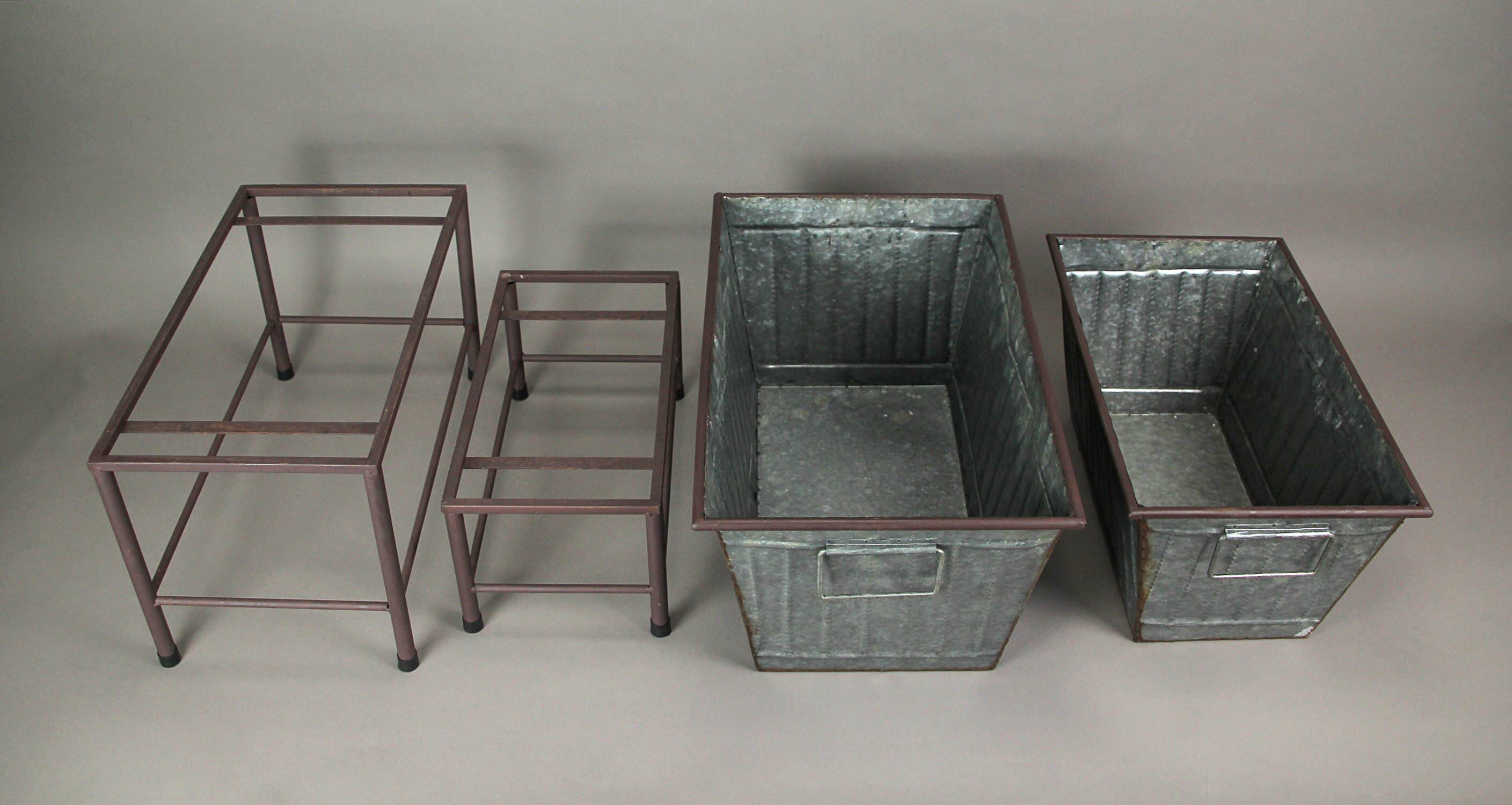 Alt View 3. Zeckos - Set of 2 Galvanized Zinc Finish Metal Tub Planters On Stands - Silver.