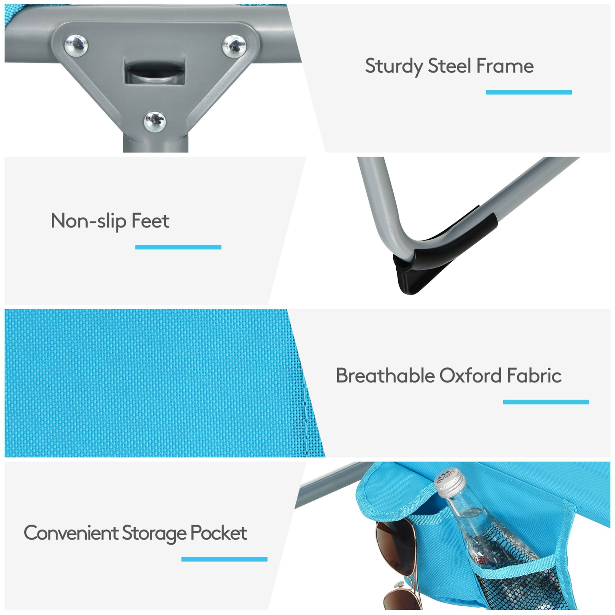 Sturdy Steel Frame, Non-slip Feet, Breathable Oxford Fabric, Convenient Storage Pocket