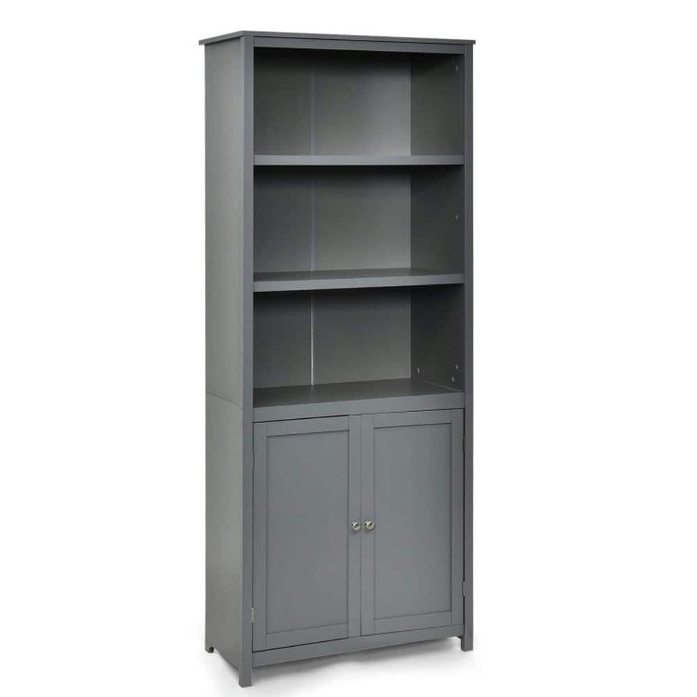 Kadyn - Storage Shelf Unit Plant Stand,Bookcase Shelving Storage Wooden Cabinet Unit Standing Display Bookcase with Doors - Gray