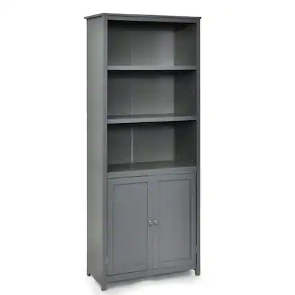 Front. Kadyn - Storage Shelf Unit Plant Stand,Bookcase Shelving Storage Wooden Cabinet Unit Standing Display Bookcase with Doors-Gray - Gray.