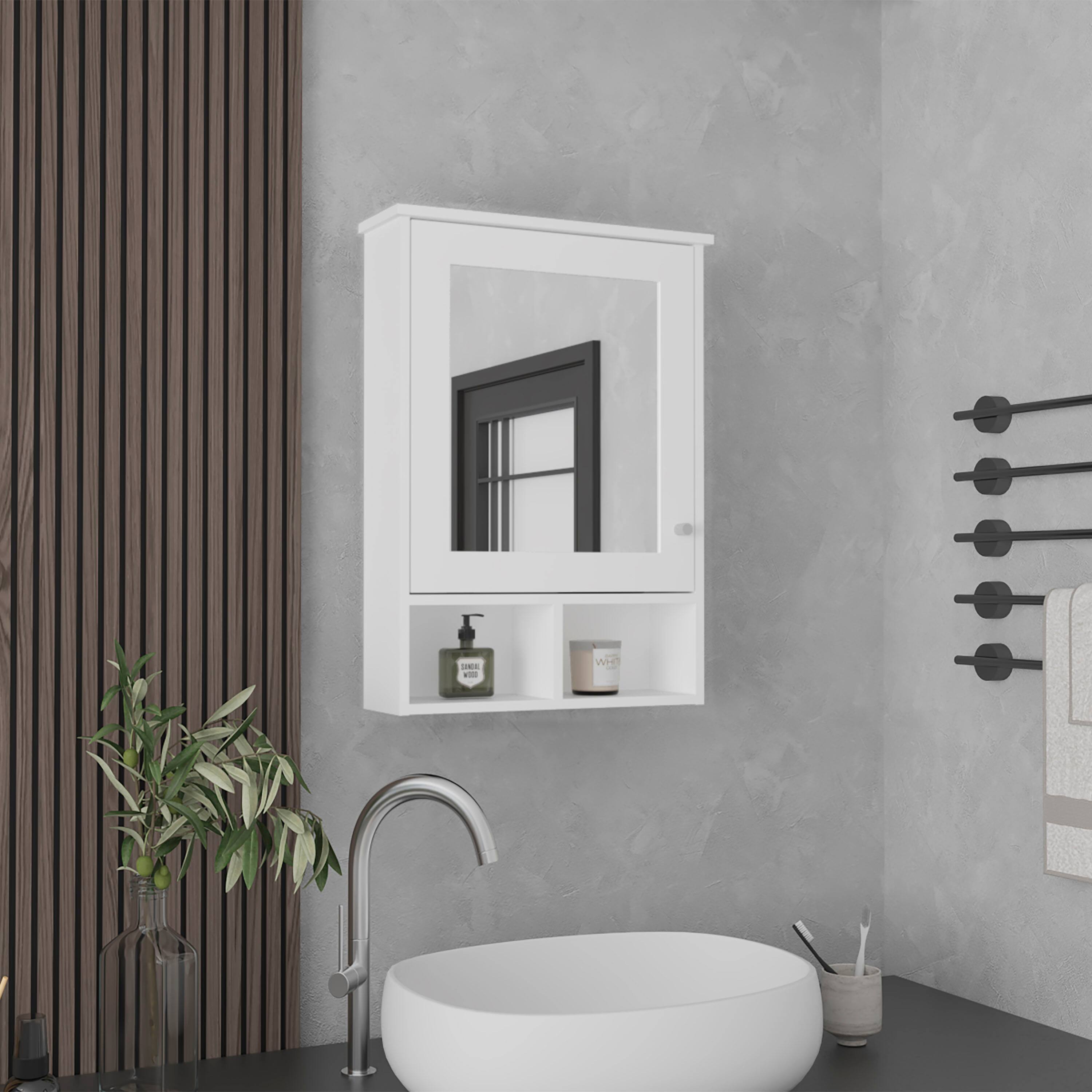 Angle. TuHome - Vina Medicine Cabinet With Mirror Door High Cabinet Organizer With Three Concealed Shelves And Two Open Shelves - White.