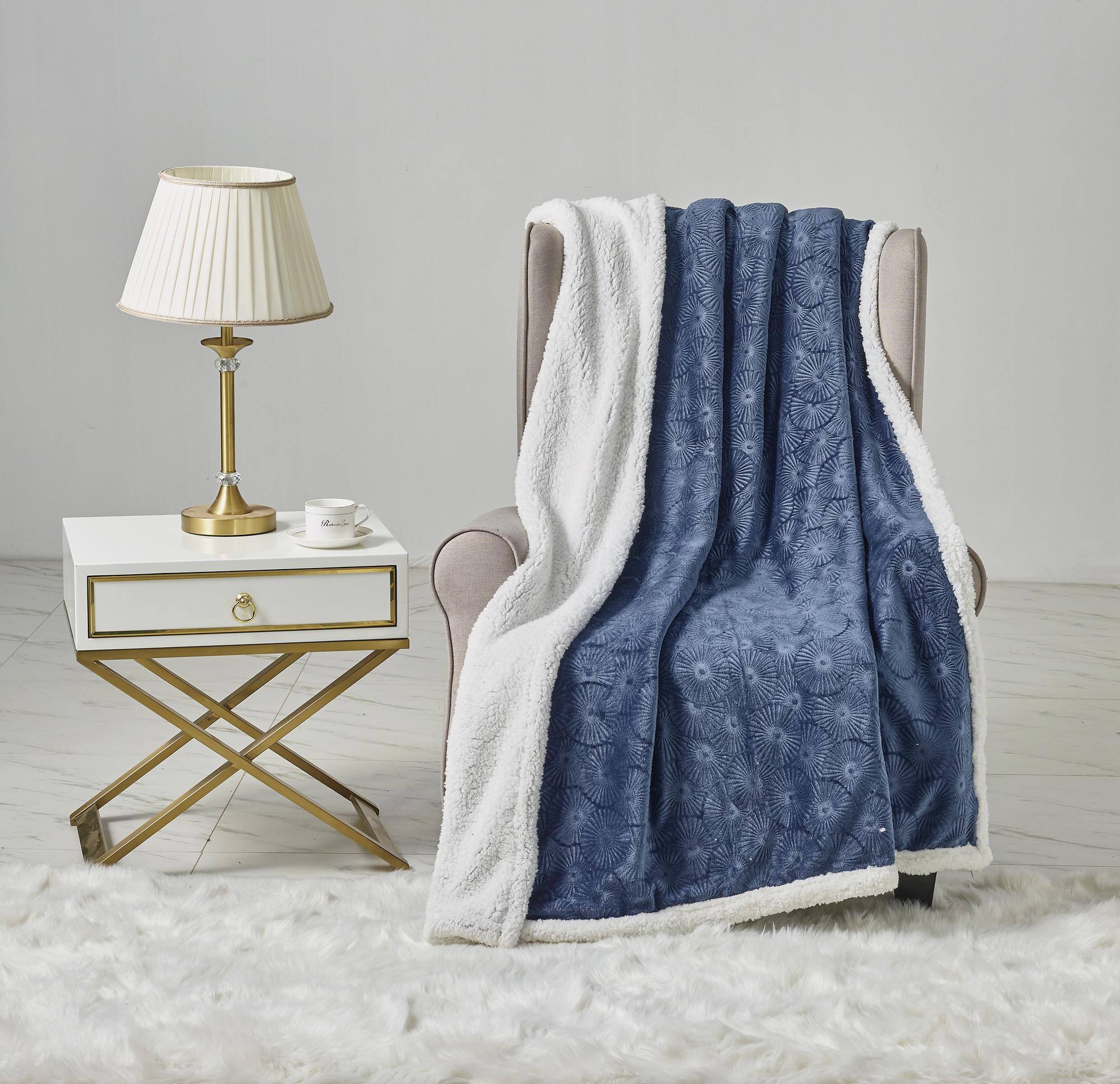 Alt View 1. Noble House - Louvre Plush All Season 50"x60" Sherpa Blue Throw - Blue.