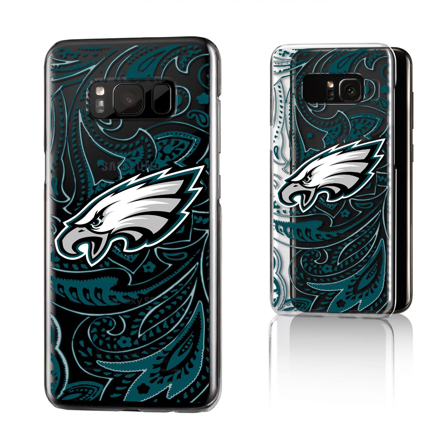 Alt View 3. Keyscaper - Philadelphia Eagles Galaxy Clear Paisley Design Case - S23 Ultra - Multicolor.