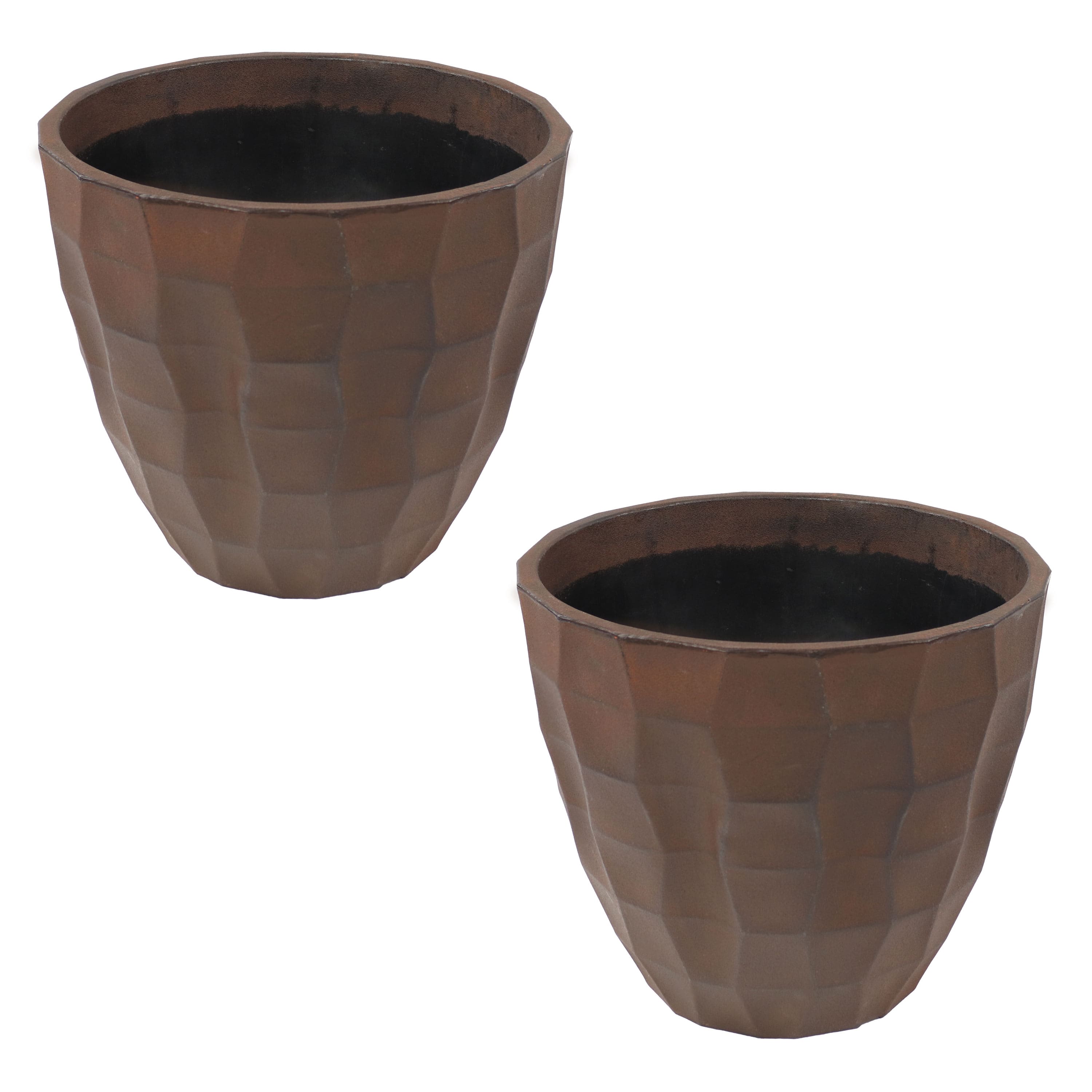 Sunnydaze - Pebbled Polyresin Outdoor Planter - Set of 2 - Dark Brown price history on PriceWatchPro