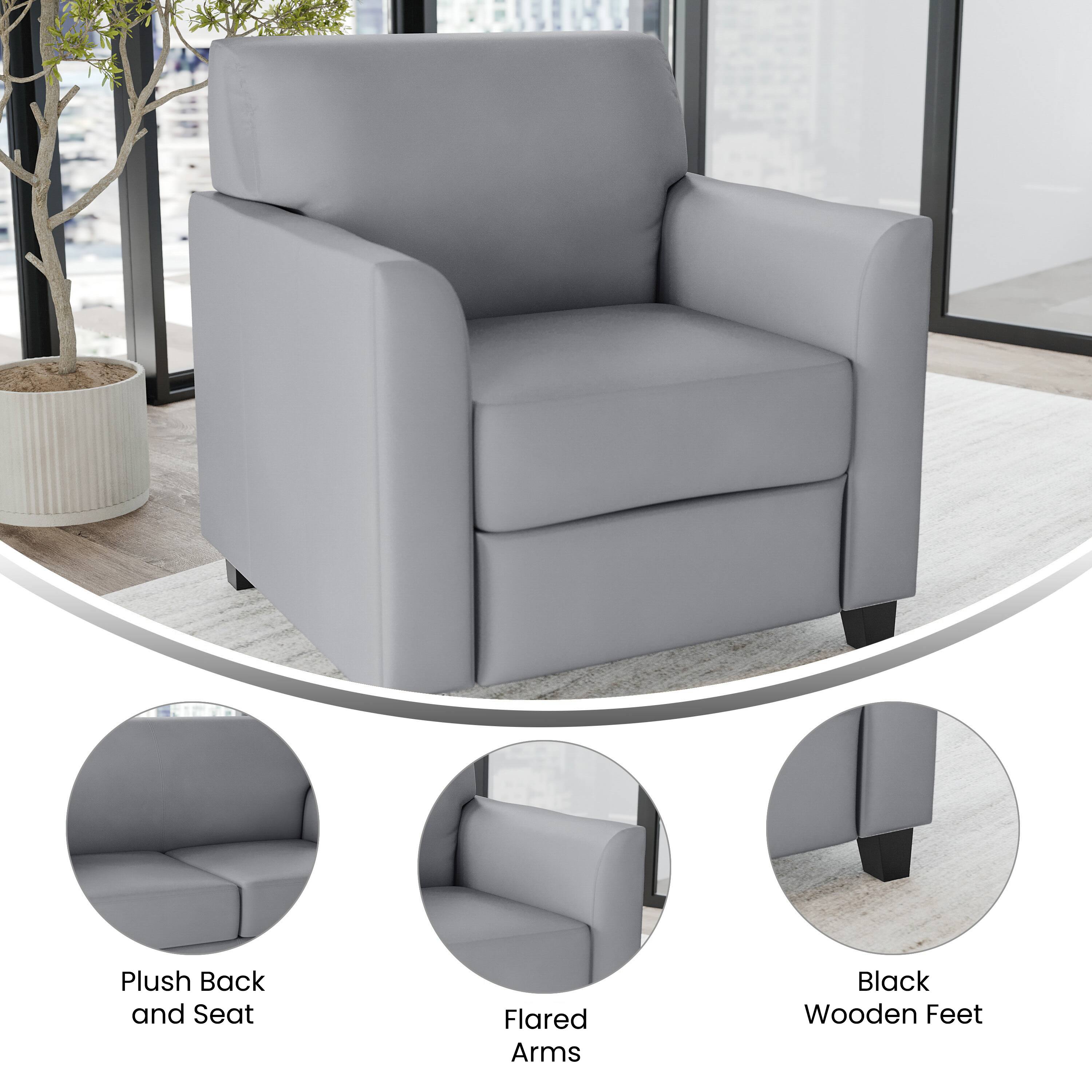 Plush Back and Seat  
Flared Arms  
Black Wooden Feet