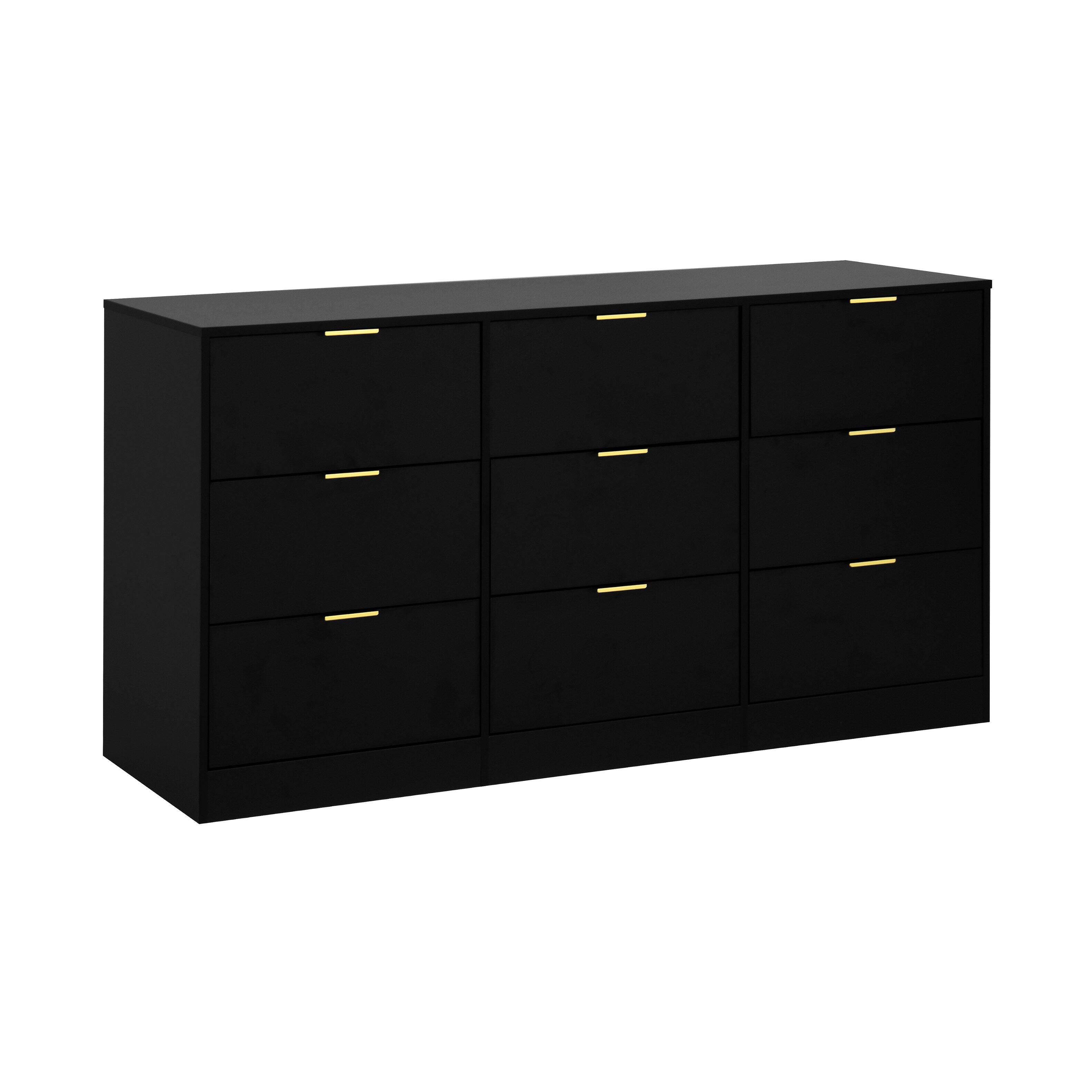 Alt View 4. Z-Edge - 9 Drawer Dresser for Bedroom with Deep Drawers, 63" Wide Large Floor Wood Dressers & Chest of Drawers for Living Room - Black.