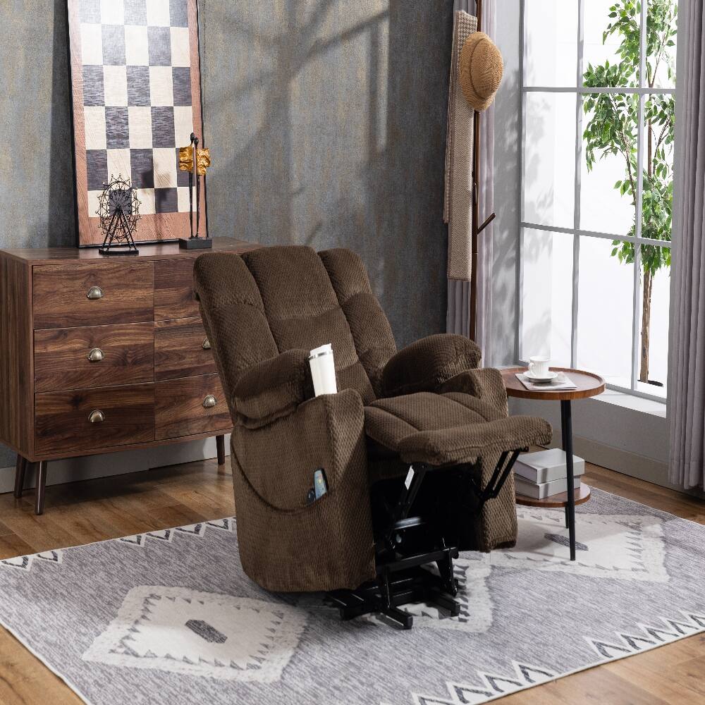Alt View 1. Ropilly - Ropilly brown velvet power lift recliner with heated massage and cup holder - Brown.